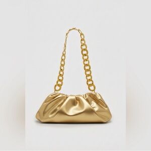 CULT GAIA iconic Dulce Gold Ruched shoulder Shoulder Bag with Chain Strap NEW